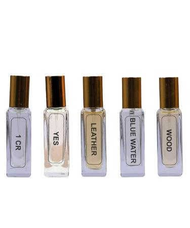 1Cr Yes Leather Blue Water Wood| Luxury Eau De Perfume| 5x20ML Set (100ML)| 35% Concentration Oil Perfume| Luxury Perfume For Mens| 8HR Long Lasting| Best Perfume Set