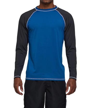 Men's UPF 50+ Long Sleeve Rashguard Swim Shirt - Peacock Blue/Charcoal Grey - X-Large - Buy Online on GoSupps.com