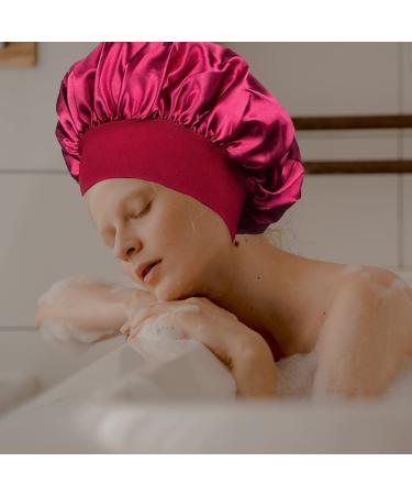 Quesuc Elegant Sleep Hat for Women - 2 Piece Silk Satin Cap with Wide Rubber Band | Sleep Hair Care Accessory (Red Wine) - Buy Online on GoSupps.com