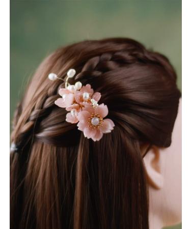 Funipunk Chinese Hanfu Flower Hair Clip | Vintage Shell Pearl Wedding Hair Stick | Pink Chignon Brooch - Buy Online on GoSupps.com