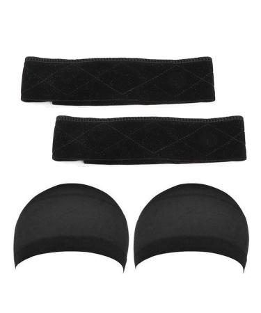 Wig Grip Headbands For Women Edge Saver Wig Headband Wig Bands No Slip Velvet Wig Grip Elastic Stretched 2 Pieces Wig Head Bands With 2 Pieces Wig Caps Hair Wig Nets Stretch Mesh