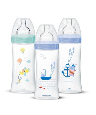 Dodie Boys Sensation Plus Anti-Colic Baby Bottles 330 ml +6 Months Flat Teat 3 Flow 3 Pastel Blue 3 Count (Pack of 1)