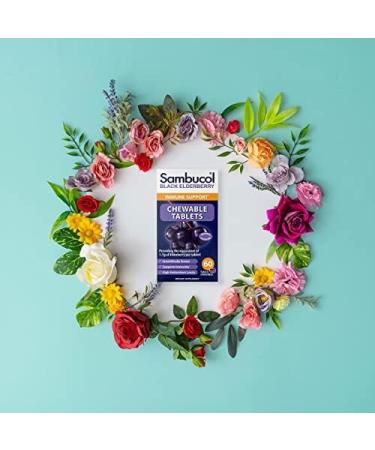 Sambucol Black Elderberry Chewable Tablets with Vitamin C - 60 Count | Immune Support for Kids & Adults | Gluten-Free & Vegan - Buy Online on GoSupps.com