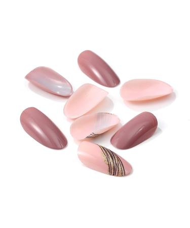 Buy Brishow Almond Press-On Nails - Short Pink Artificial Nails with Gold Glitter | 24 Piece Ballerina Acrylic Set for Women & Girls - International Shipping Available - Buy Online on GoSupps.com
