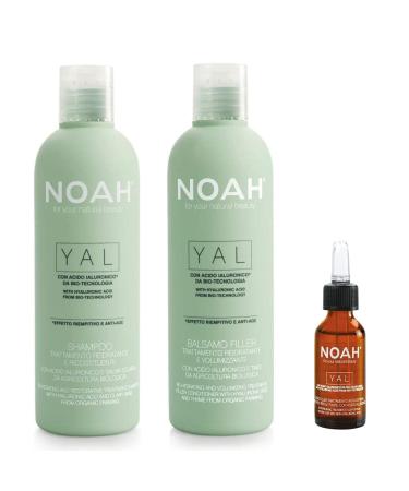 NOAH Yal Hyaluronic Acid Hair Care Set - Moisturizing Shampoo Conditioner & Serum - Cruelty-Free Fortifying & Detangling - 8.5 fl.oz (250ml) Each + Hair Serum 20ml