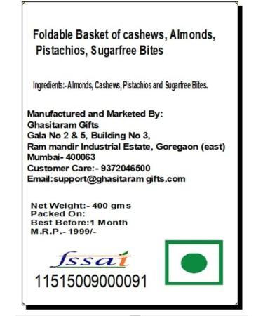 Ghasitaram Gifts Rakhi Gifts for Brothers Dryfruit - Foldable Basket of Cashews Almonds Pistachios Sugarfree Bites with 2 Pearl Rakhis - Buy Online on GoSupps.com