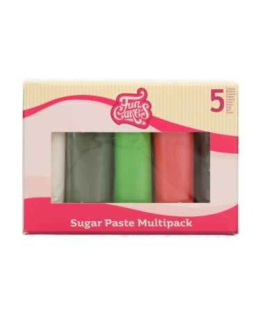 Funcakes Fondant Multipack Christmas: Easy to use smooth flexible soft and flexible perfect for decorating cakes halal kosher and gluten -free.5 colors 5 x 100 g Christmas color