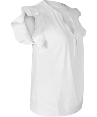 Women's Linen Shirt Oversized Blouse Summer Short Sleeve Button Casual Tee V-Neck Loose Fit Business Office Cotton T-Shirts 51-qppoj-white-4 L - Buy Online on GoSupps.com