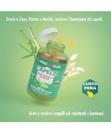  Mind the Gum SILK HAIR Candy Size Food Supplement With Bamboo And Keratin For The Strength Of Your Hair And Nails | Sugar Free | 60 Gummy Candy Pear Taste - Buy Online on GoSupps.com