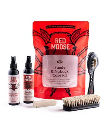 Suede and Nubuck Cleaner Kit - 5pc Shoe Cleaning Set - Water & Stain Protector, Brushes - Red Moose