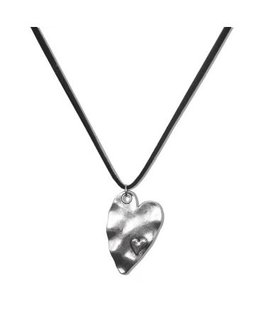 Oralgo's heart follower necklace love trailer choker titanium steel material party jewelry gift for women B black rope model titanium steel