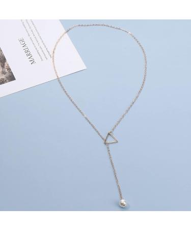 Boho Pearl Triangle Necklace - Gold & Pearl Minimalist Lariat Jewelry for Women & Girls | Free International Shipping - Buy Online on GoSupps.com
