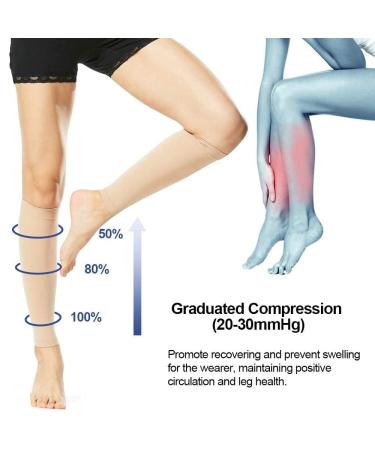 Buy Calf Compression Sleeve 20-30mmHg | Flight Support Socks for Men & Women | Relief for Shin Splints Swelling & Varicose Veins | Large Beige - Buy Online on GoSupps.com