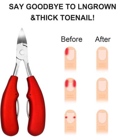 Stainless Steel Toenail Clippers & Scissors Set with Non-Slip Handle - Precision Trimmer for Thick or Ingrown Nails (Red) - Buy Online on GoSupps.com