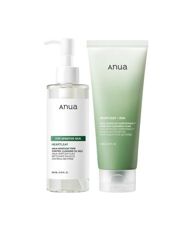ANUA Mild Double Cleanser Duo for Facial wash : Heartleaf Pore Control Cleansing Oil Mild & Heartleaf Quercetinol Pore Deep Face Wash for Double Cleansing Routine Korean Skincare