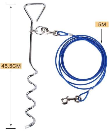 16ft(5M) Dog Tie Out Cable with 18" Spiral Ground Stake Spike - Out for Outdoor Yard and Camping - Small to Medium Dogs (16ft(5M) cable 18" stake Blue) 5M Blue - Buy Online on GoSupps.com