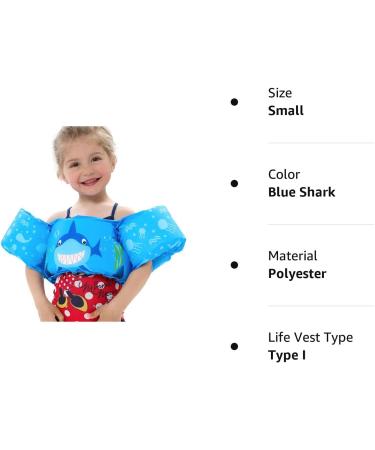 Cartoon Toddler Swim Vest with Sleeves | Adjustable Swimming Jacket for Kids 20-50 lbs | Blue Shark Design - Buy Online on GoSupps.com
