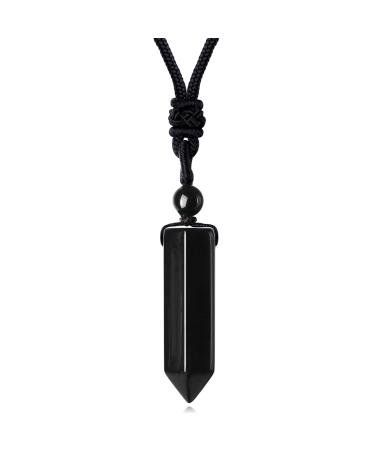 MAIBAOTA Natural Crystal Stone Point Necklace Adjustable Rope Healing Gemstone Quartz Jewelry for Men Women Black-Obsidian Crystal