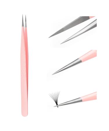 Independent tweezers eyelash extension pink stainless steel curved tip professional eyelash tweezers twice streaked fadvan (straight form) LW-KQ