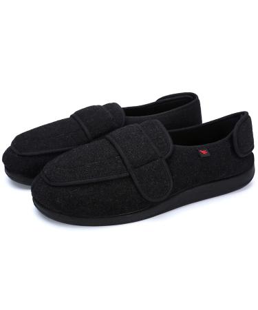 ZJING Wide Diabetic Shoes Wool Men Easy Close Slippers Adjustable Velcro Comfy Slippers Arthritis Edema Puffy Indoor Outdoor Walking Shoes 11 Black