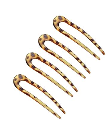 4 Pieces French U-shaped Hairpin with Two Prongs U Shape Hair Clips Chignon Pin Tortoise Shell U Sticks Pins for Women Girls Hairstyles