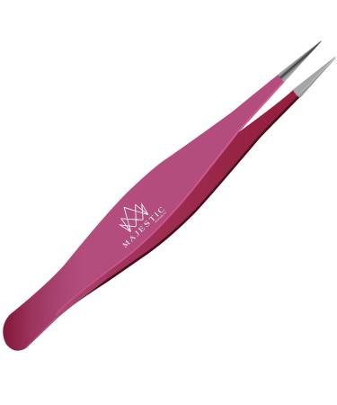 Fine Point Tweezers for Women and Men – Splinter, Ticks, Facial or Chin Hair, Brow and Ingrown Hair Removal – Sharp, Needle Nose, Stainless Steel, Surgical Tweezers Precision Pluckers Majestic Bombay Pink