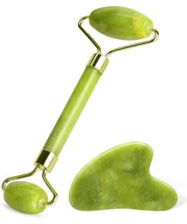 Uraqt Gua Sha & Facial Roller Set - Green Jade Massager for Skincare Fine Line Reduction & Valentine's Day Gifts - Buy Online on GoSupps.com