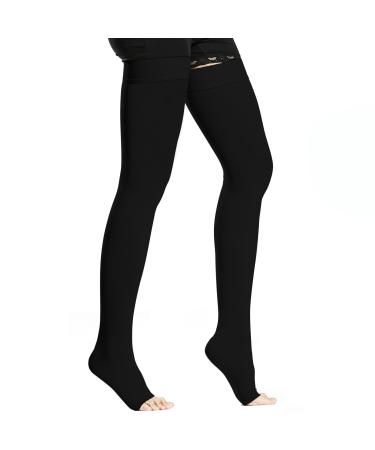 Bella maintenance Medical compression stockings women & men 20-30 mmHg graded support thighs support stockings edema compression socks without foot with silicone band XL black