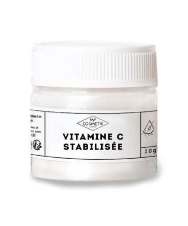 MY COSMETIK Stabilized vitamin C 10g Antiaging and antioxidant cosmetic active ingredient 100 pure and natural Made in France 10g in crystal jar