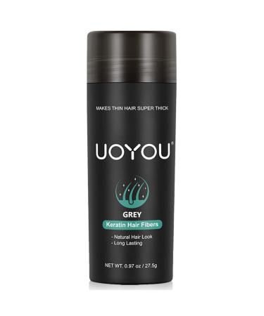 UOYOU GREY Hair Fibres for Thinning Hair 27.5g Bottle | Undetectable & Natural Keratin Hair Fibers Concealer for Hair Loss for Men and Women | Hair Building Fibres Powder GREY 27.50 g (Pack of 1) Grey