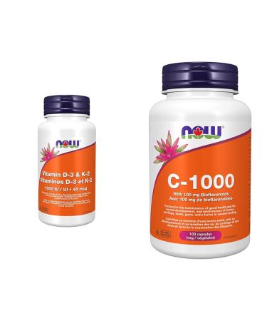 Now Foods Vit D-3 1 000 IU & K2 45mcg 120vcap & C-1000 with 100mg Bioflavonoids 100vcap