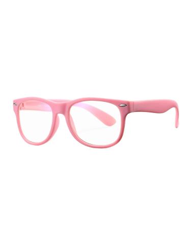 COASION Kids Blue Light Blocking Glasses TPEE Rubber Flexible Soft Computer Eyeglasses Frames for Children Age 3-9 Pink 47 Millimeters