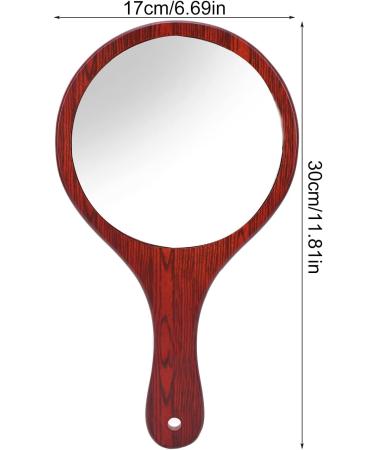Vintage Wooden Handle Hand Mirror - Red Handheld Vanity Mirror for Hairdressing, Makeup, and Grooming - Buy Online on GoSupps.com