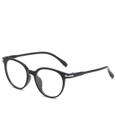 Luo-401XX Unisex Round Eyeglass Frame Transparent Eyeglass Protector Clear Lens Eyeglass Frame Light Black