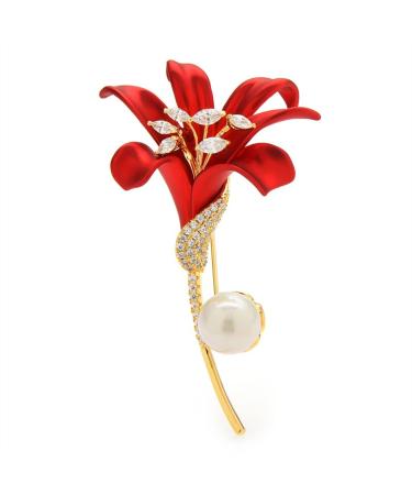 Pin Jewelry Gifts for Women Ladies Fashion Accessories Ladies Elegant Enamel Lily Brooch Cubic Zirconia Flower Party Banquet Brooch Brooches & Pins