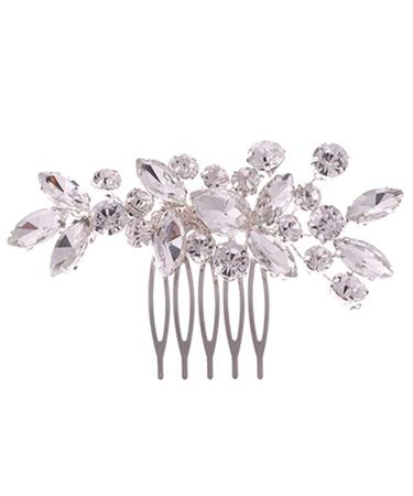 Nesloonp bride wedding hair combs silver wedding hair comb crystal bridal wedding hair crest bride hair comb with pearl headdresses rhinestone hairs for women and girls (silver)