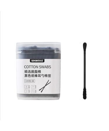 Say Goodbye to Earwax with SINWUAS Black Cotton Swab Ear Spoon - Double-Headed Design for Easy Cleaning (100 Pack) 1pcs Black