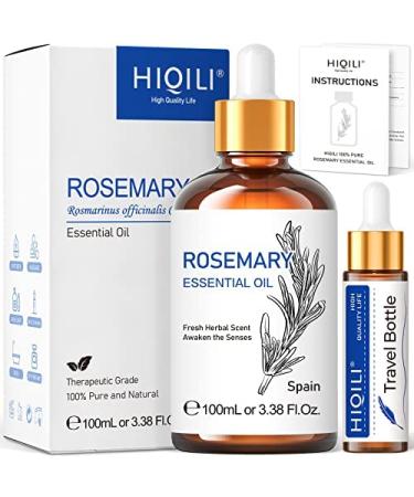HIQILI 100ml Rosemary Oil for Hair Growth, 100% Pure Organic Therapeutic Grade for Hair Strengthening, Hair Loss, Danfruff, Add to Shampoo, Conditioner -3.38 Fl. Oz