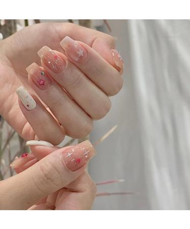 24Pcs/Set Press On Nails Mid Length Colored Diamond Star Nail Patch False Nails Acrylic Fake Nails Full Cover Nails Tips Artificial Finger Manicure Press on nails for Women and Girls - Buy Online on GoSupps.com