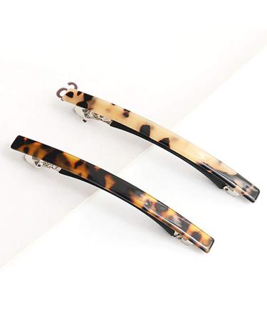 LUFOX 2 Pcs Hair Barrette Hair Pins  Long and Thin Handmade Celluloid Onyx Hair Clip  Elegant Automatic Hair Clip  Barrette Ponytail Holders for Women/Girls (4 Inches)