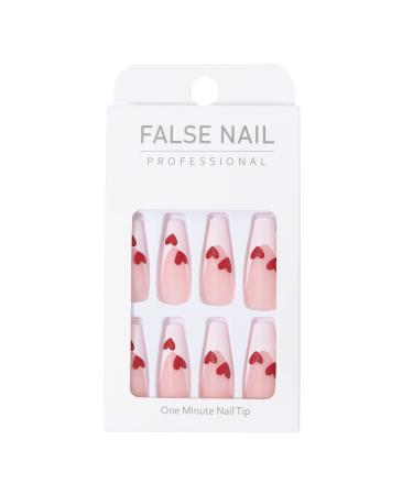 Brishow Pink Artificial Long Press-On Nails with Red Hearts - 24 Piece Ballerina Acrylic Fake Nails for Women & Girls - Buy Online on GoSupps.com