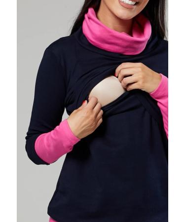 Happy Mama Women's Maternity Nursing Jumper Sweatshirt 348 - Navy & Fuchsia (Size 16-18) - Buy Online on GoSupps.com