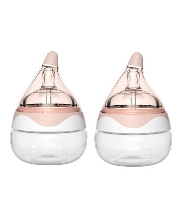 POTATO Glass Baby Bottles for Newborn Babies Anti Colic Breastfeeding Bottle with Wide Neck Slow Flow 2pack 2.5oz Pink Pink/2pack