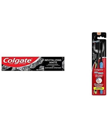 Colgate Essentials Charcoal Teeth Whitening Toothpaste 98 mL + Colgate Slim Soft Toothbrush with Charcoal 2 Count w/ Toothpaste