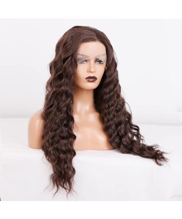 Salomezklm Lace Front Wig - Long Brown Heat-Resistant Corrugated Hair Without Glue for Fashionable Women (61 cm) - Buy Online on GoSupps.com
