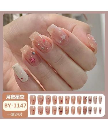 24Pcs/Set Press On Nails Mid Length Colored Diamond Star Nail Patch False Nails Acrylic Fake Nails Full Cover Nails Tips Artificial Finger Manicure Press on nails for Women and Girls - Buy Online on GoSupps.com
