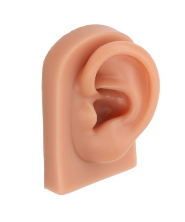 Silicone ear model 3D-piercing exercise ear model Dark skin color soft silicone ear model for earrings display acupuncture professional piercings exercise tools (left)