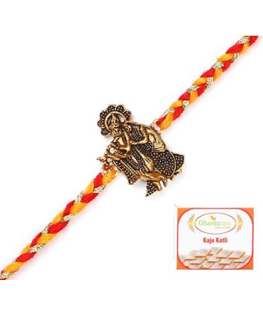 Ghasitaram Gifts Rakhi for Brother Rakhis Online - L-1 Krishna Rakhi with 400 GMS of Kaju katli
