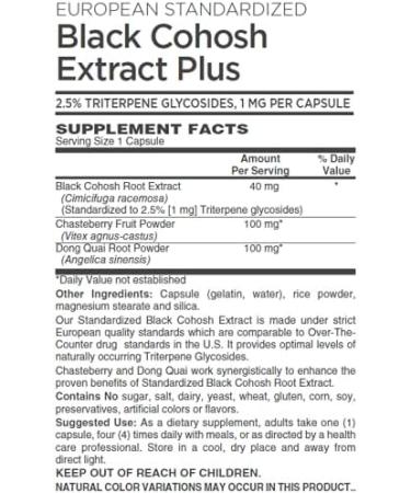 Black Cohosh Extract Plus, European Standardized 2.5% Triterpene glycosides (120 Capsules) 1 Count (Pack of 1) - Buy Online on GoSupps.com