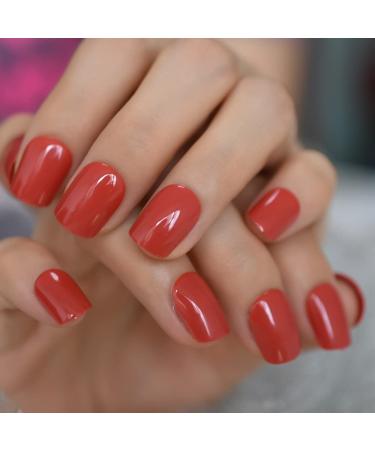 24pcs UV Shiny Red Square Fake Nails Kit - Short False Nail Tips for Office & Home Wear - Buy Online on GoSupps.com